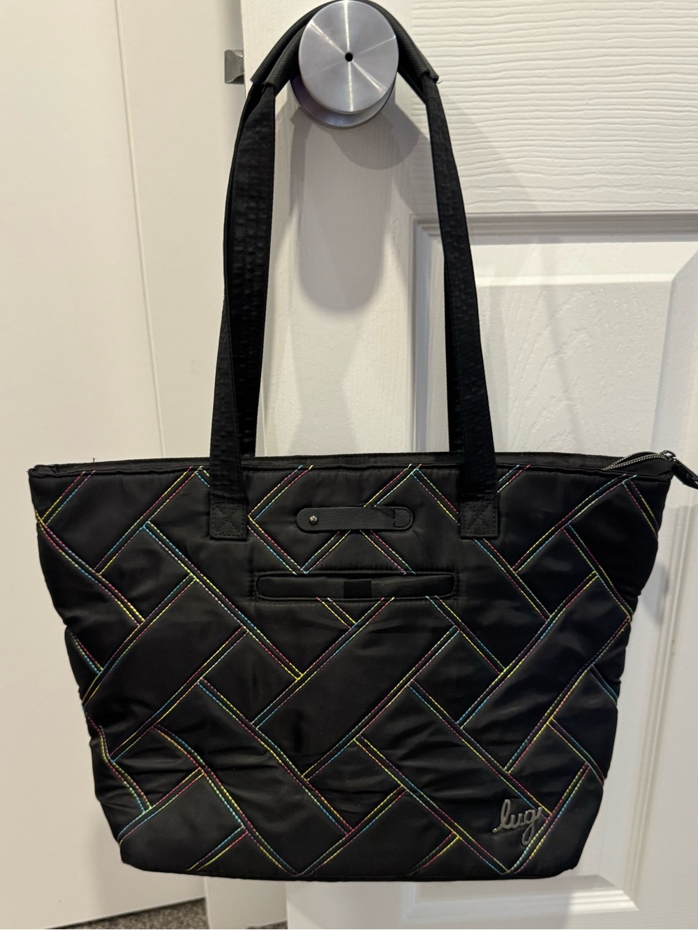 Lug Skyliner Tote Bag in Black Rainbow Colorway